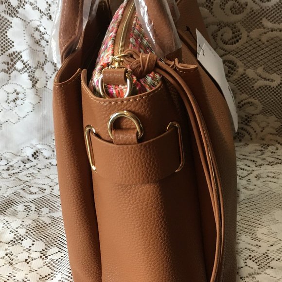 NWT JUSTFAB SATCHEL, OUT OF OFFICE, COGNAC MULTI - Picture 10 of 11